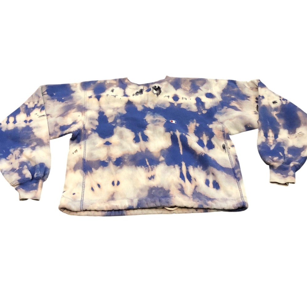 Vintage Champion Reverse Weave Sweatshirt Distressed XL Purple Tie Dye Upcycle
